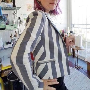 Express Gray and White Zipper Blazer